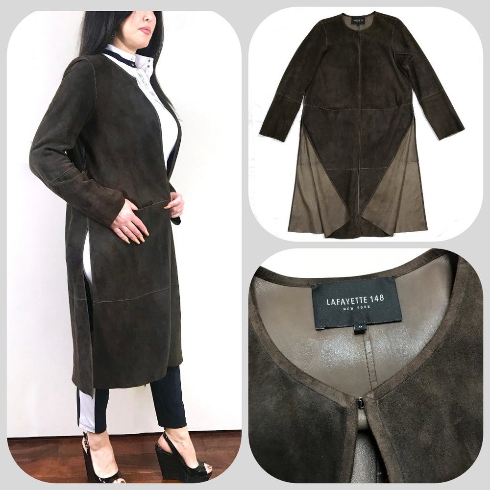 LAFAYETTE 148 NY Suede Collarless Long Coat/Duster